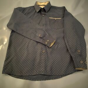 Craft+ Flow Button Up Short Sleeve Black Dots Pockets Stretch Cotton size 7